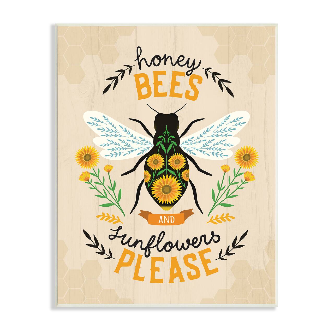 Stupell Industries Honey Bees Sunflowers Please Spring Garden Floral Phrase Wall Plaque